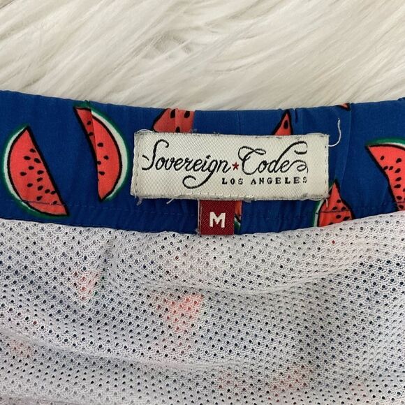 Sovereign Code Men’s Tropical Watermelon Print Blue Red Swim Trunks Size Medium - Picture 9 of 16
